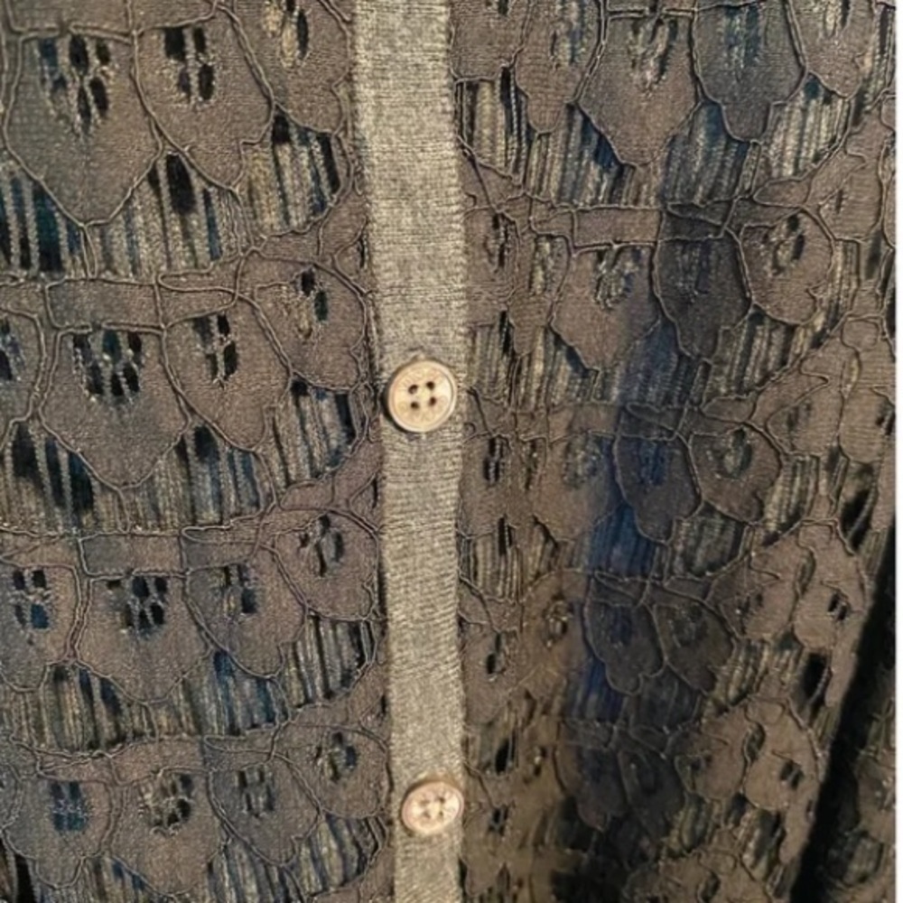 Vince Camuto Black Gray Knit Lace Button up Cotton Cardigan Soft Classic sweater - Picture 6 of 6